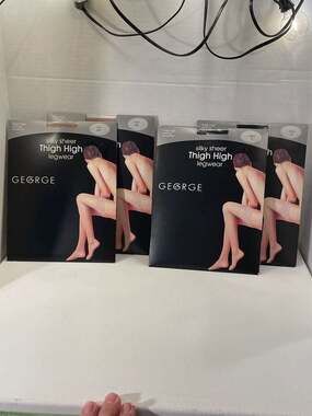 Lot of 4 George Silky Sheer Thigh High Legwear 
2 Nude 2 Black Plus Size 2X